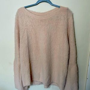 LC Lauren Conrad Light Pink Fuzzy Wide Sleeves Pullover Sweater